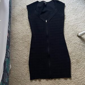 bebe Black Zip-Front Bodycon stripe  Mini Dress